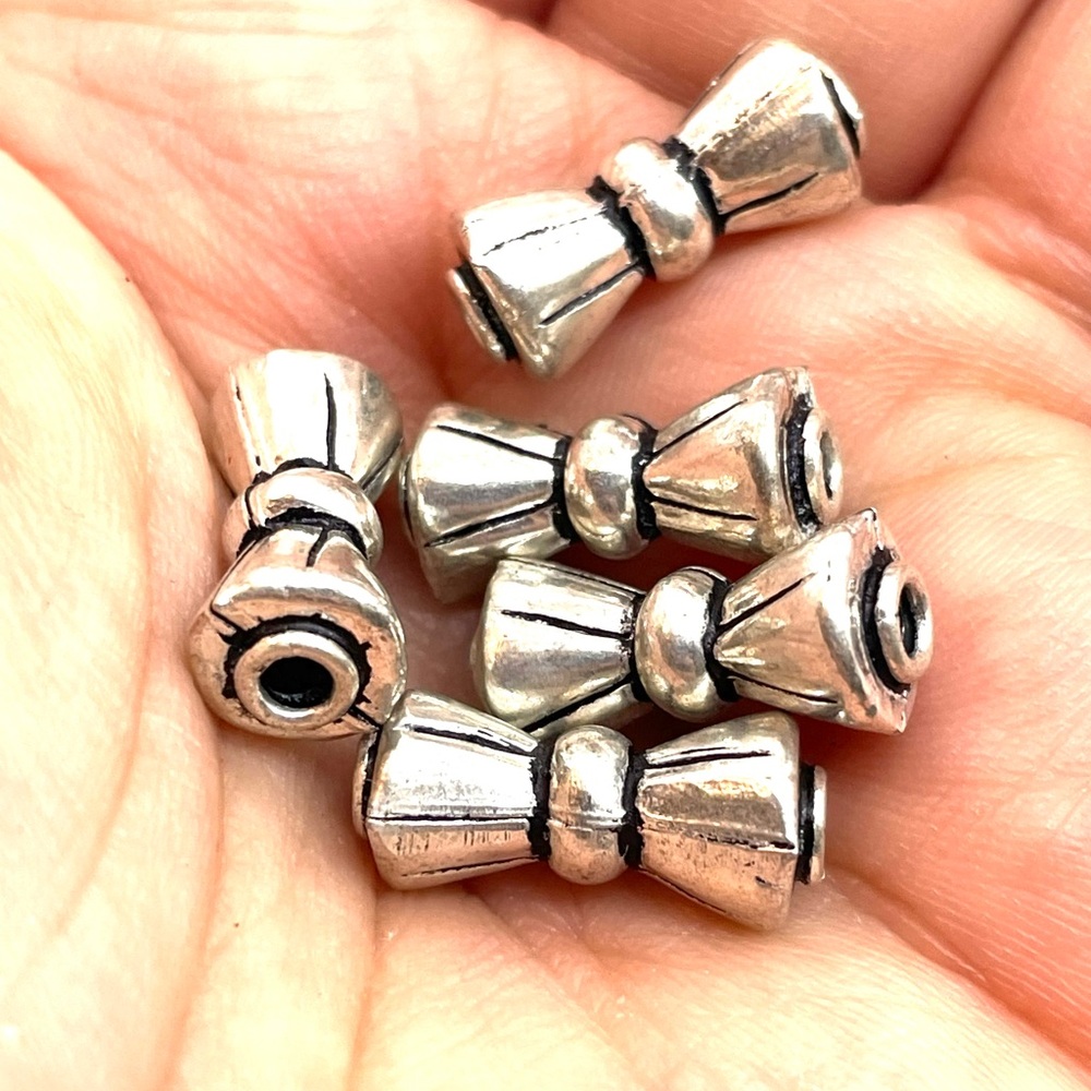 Sterling Fancy Pinch Bead Bows Pair